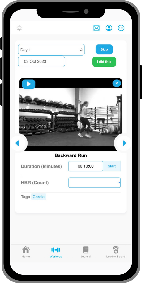 FitDesk member app showing an assigned exercise with instructional video